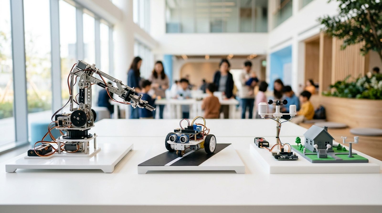 Robotik etkinliğinde projelerini sunan çocuklar